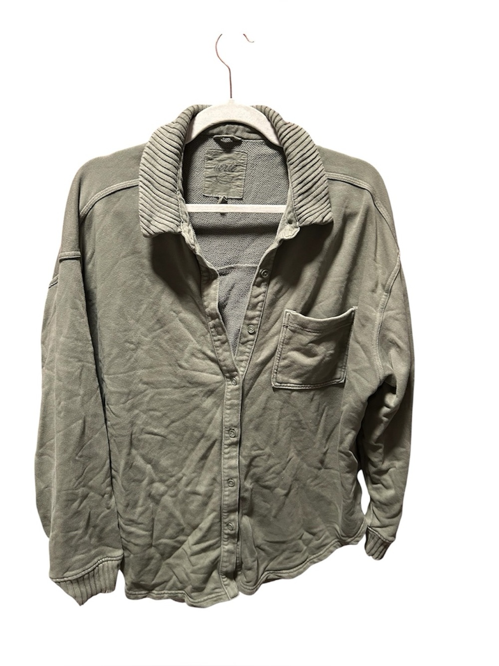 Aerie Lumberjane Button Down Sweatshirt Shacket Olive Green size s